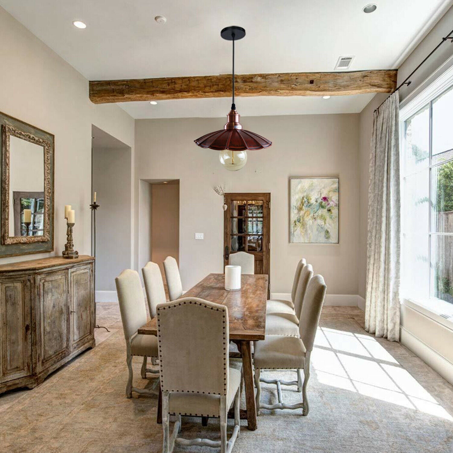 Rustic Red Wavy Metal Ceiling Pendant Light