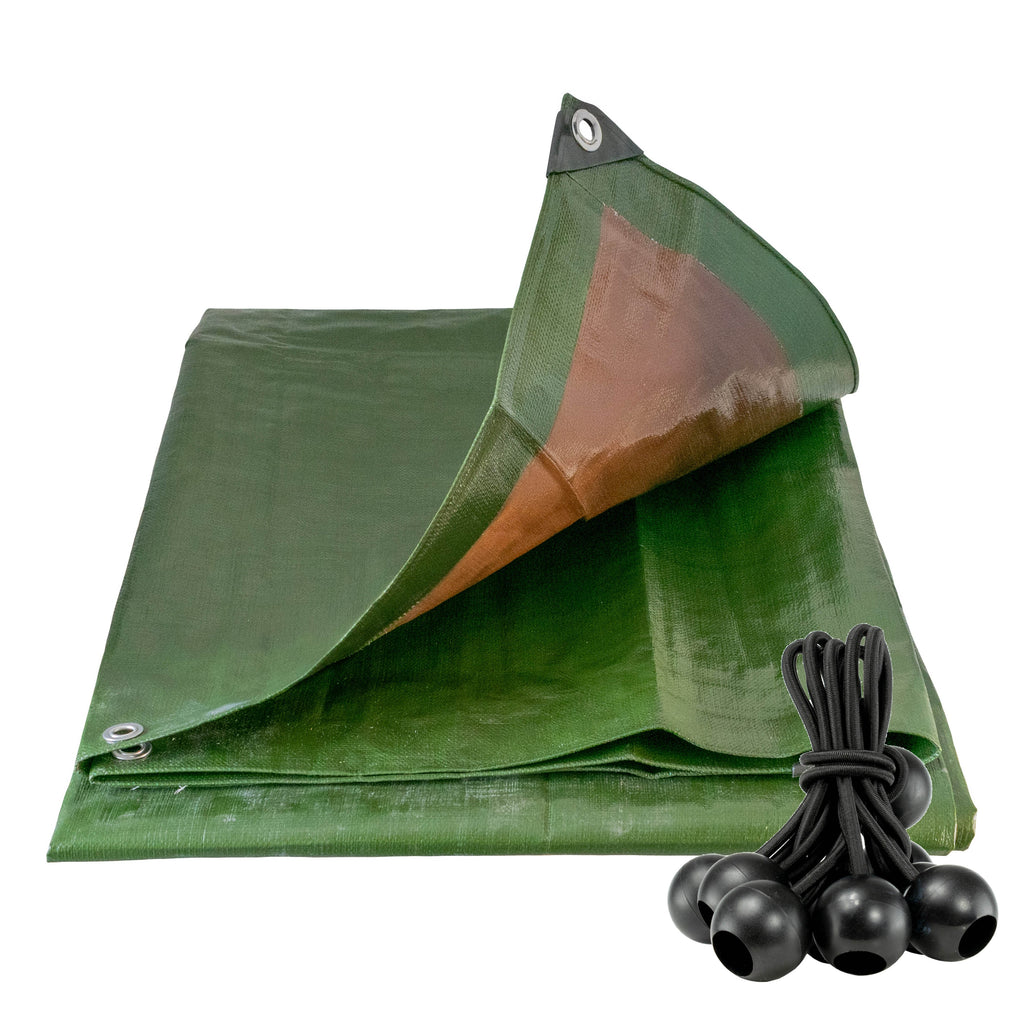Green/Brown L-Grade Tarpaulin with Bungee Balls (Black)